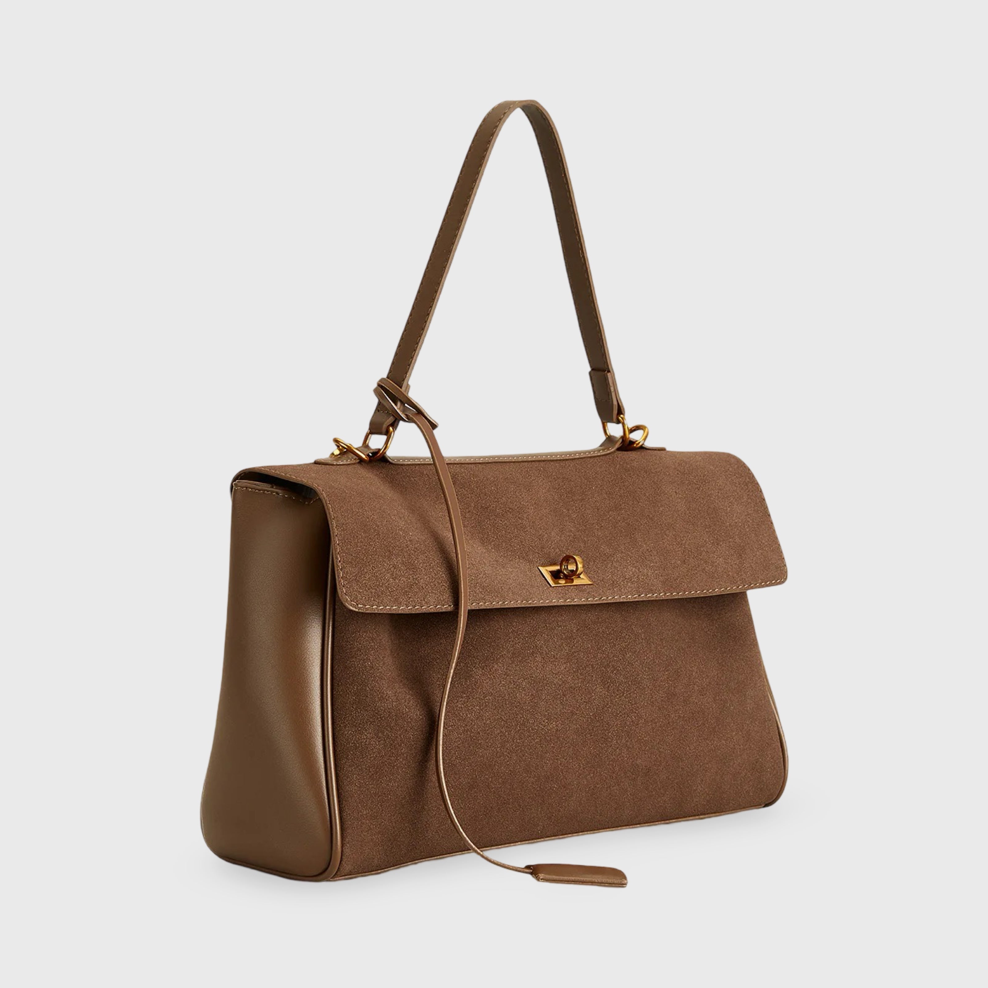 Luxury Suede Shoulder Bag with Vegan Leather Details