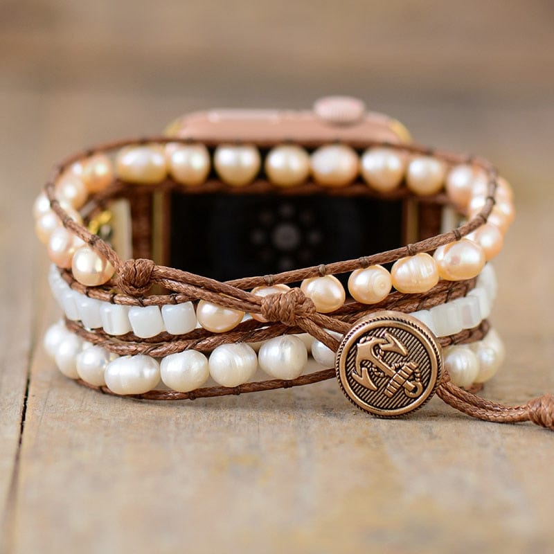 Apple Watch Wrap Bracelet with Freshwater Pearls - Elvianne