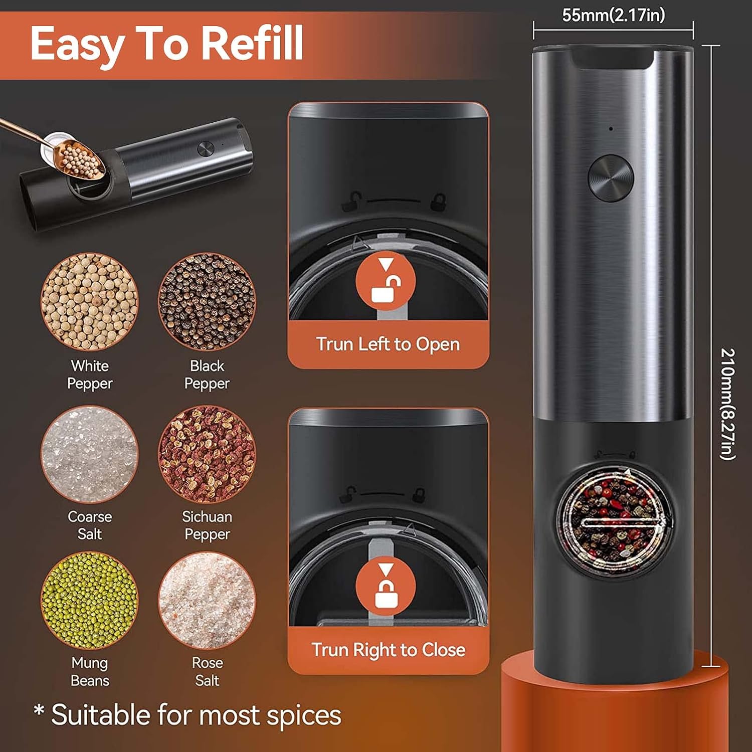 Rechargeable Electric Salt and Pepper Mill Set