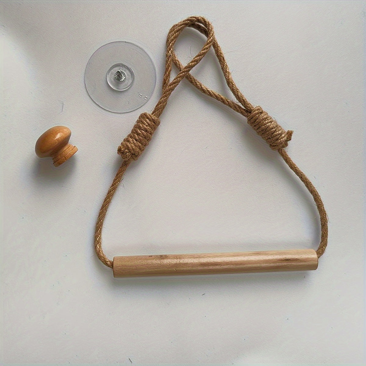 Rustic Toilet Paper Holder – Macramé Rope and Wooden Stick for Bathroom