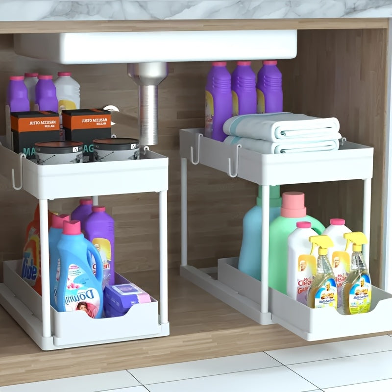 2-Tier Organiser with Hooks and Cup – Smart and Stable Storage System for Under Sink or Worktop