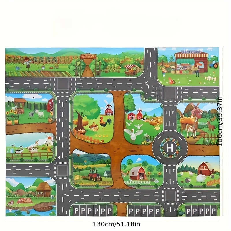 Interactive Play Mat Adventure – Explore Farm and Traffic With Toys