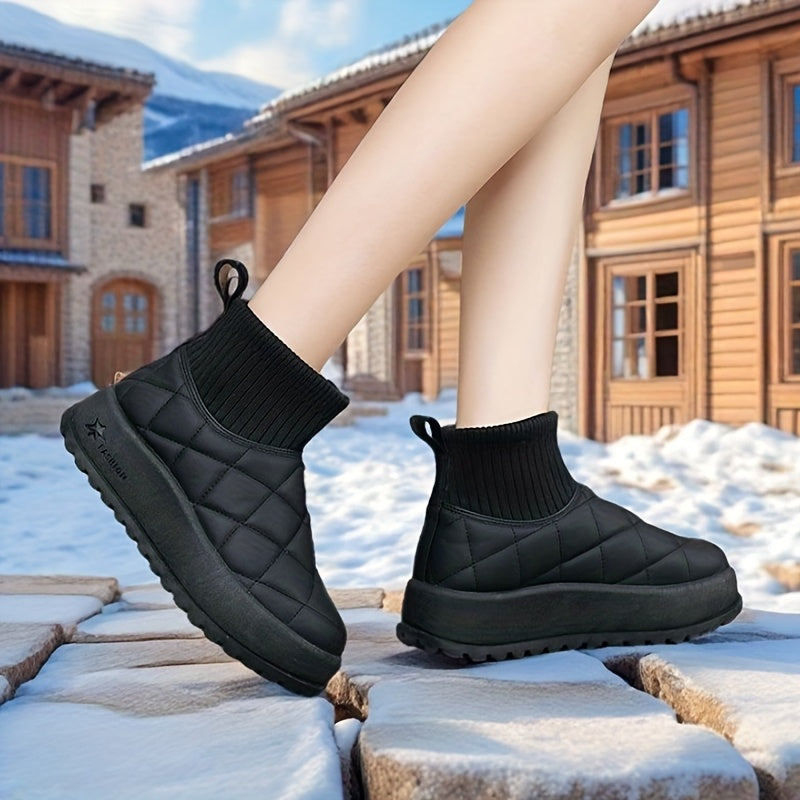 Ladies High-Top Winter Snow Boots – Quilted Design with Insulation and Slip-Resistant Rubber Sole
