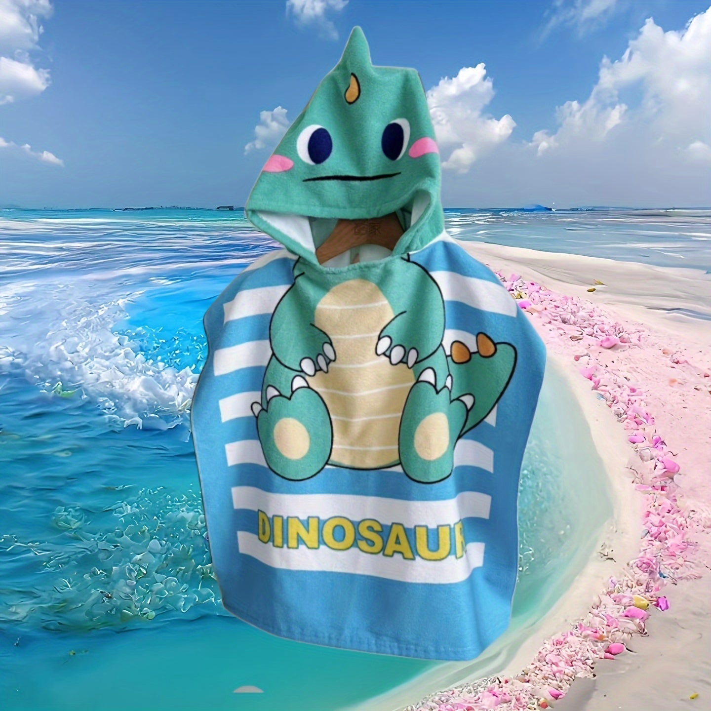 Cartoon Dinosaurs and Pirates Beach Towel for Children – Soft Hooded Bath Cape
