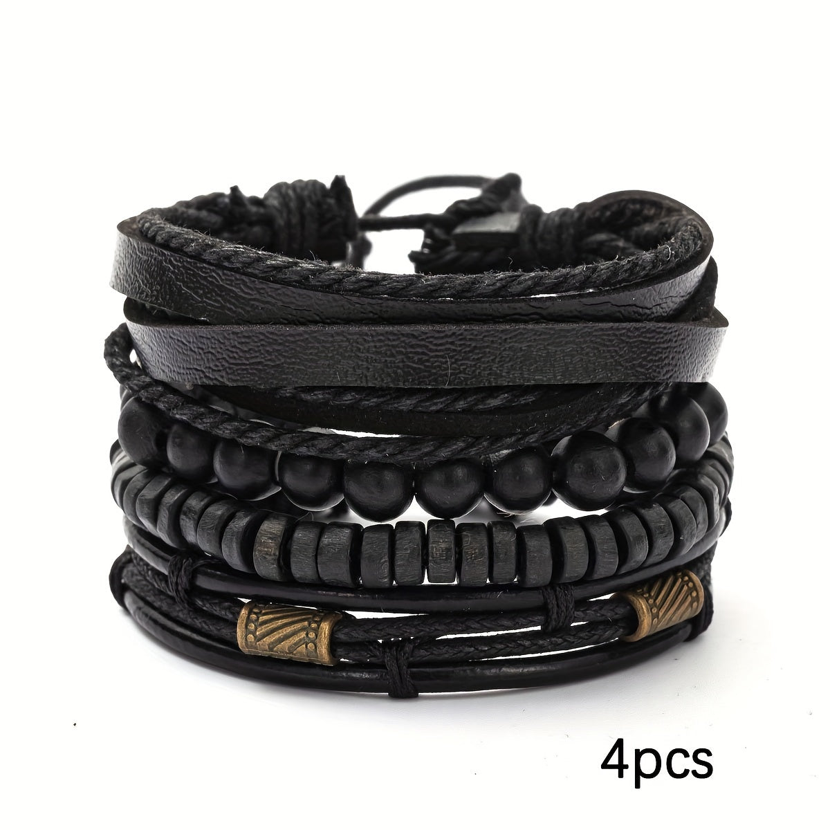 Stylish Leather and Wooden Bracelet Set - For the Modern Man
