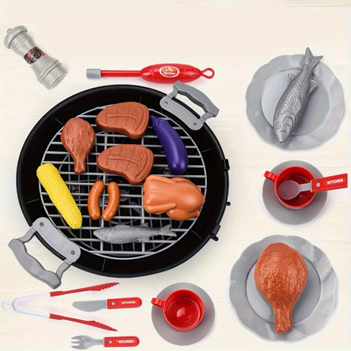 Children's BBQ Grill Play Set – Rotating Wheels and Complete Accessory Set