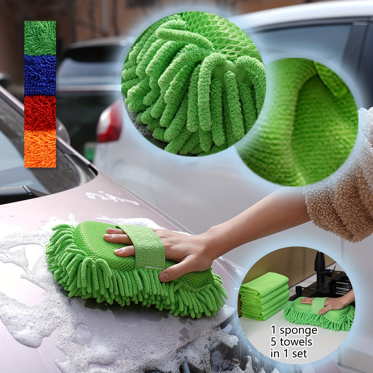 Microfibre Car Wash Set – Sponge and Towels for Dazzling Results