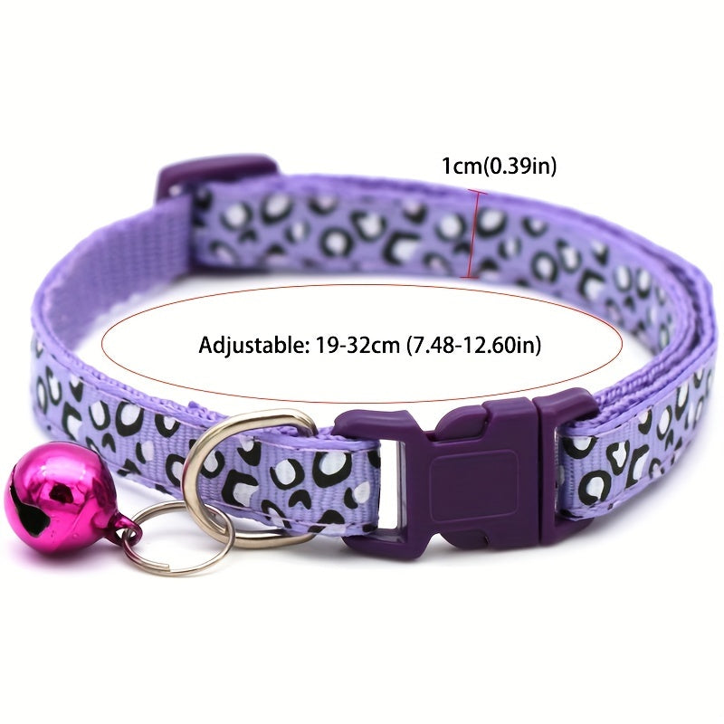 Set of 6 Leopard Print Cat Collars – Adjustable and Safe with Bell