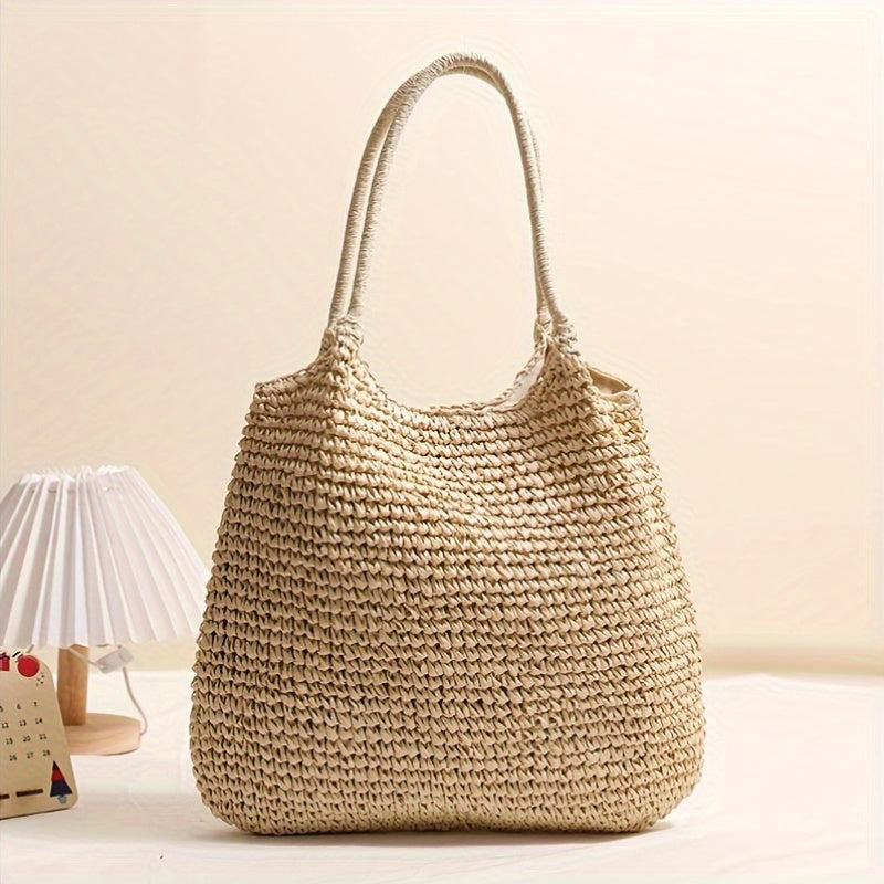 Ladies Large Capacity Woven Tote Bag with Zip Closure
