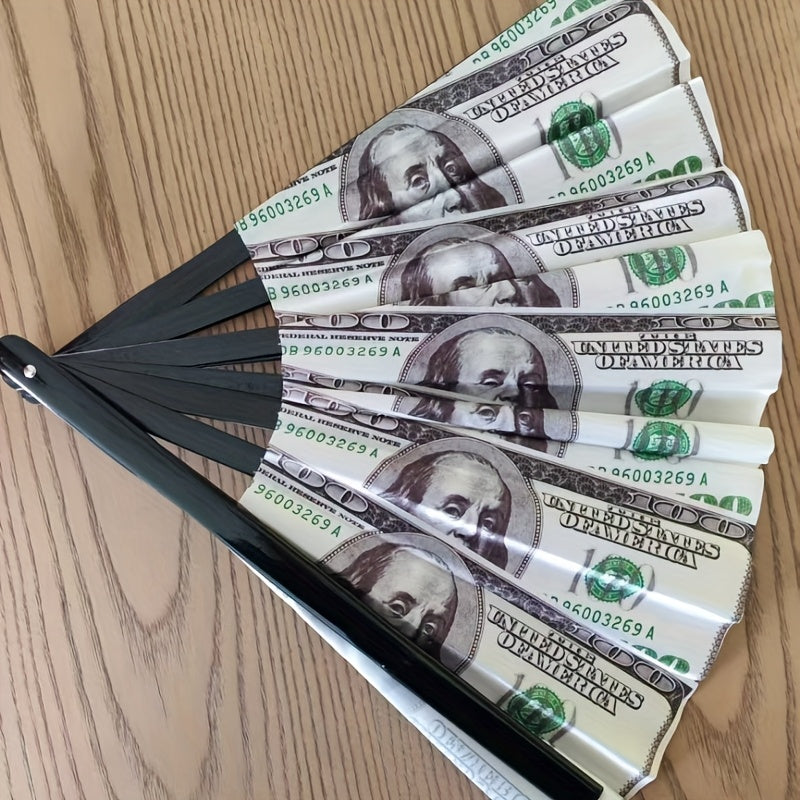 Large Money Print Folding Fan – Ideal for Festivals and Parties