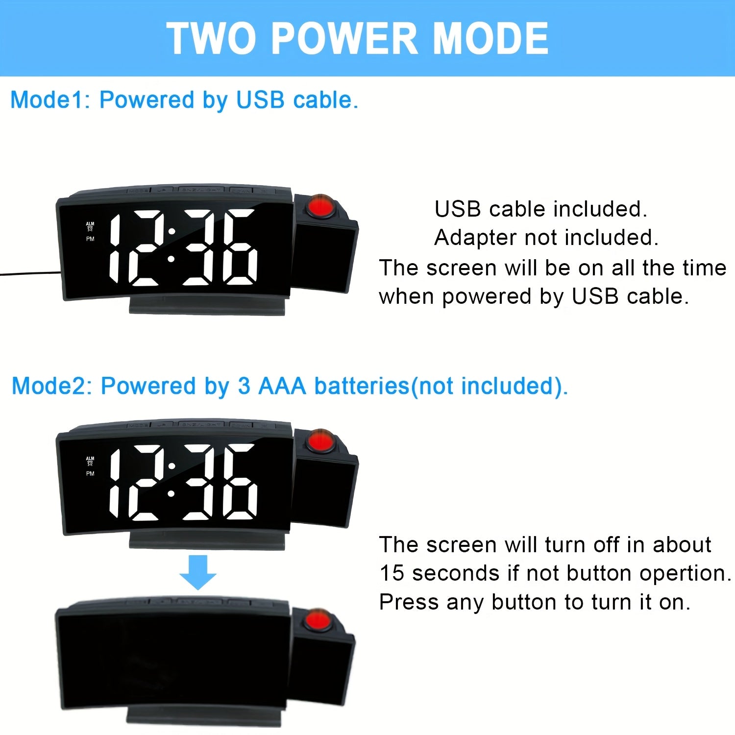 Digital Projection Alarm Clock – LED Display and Snooze Function with Adjustable Brightness
