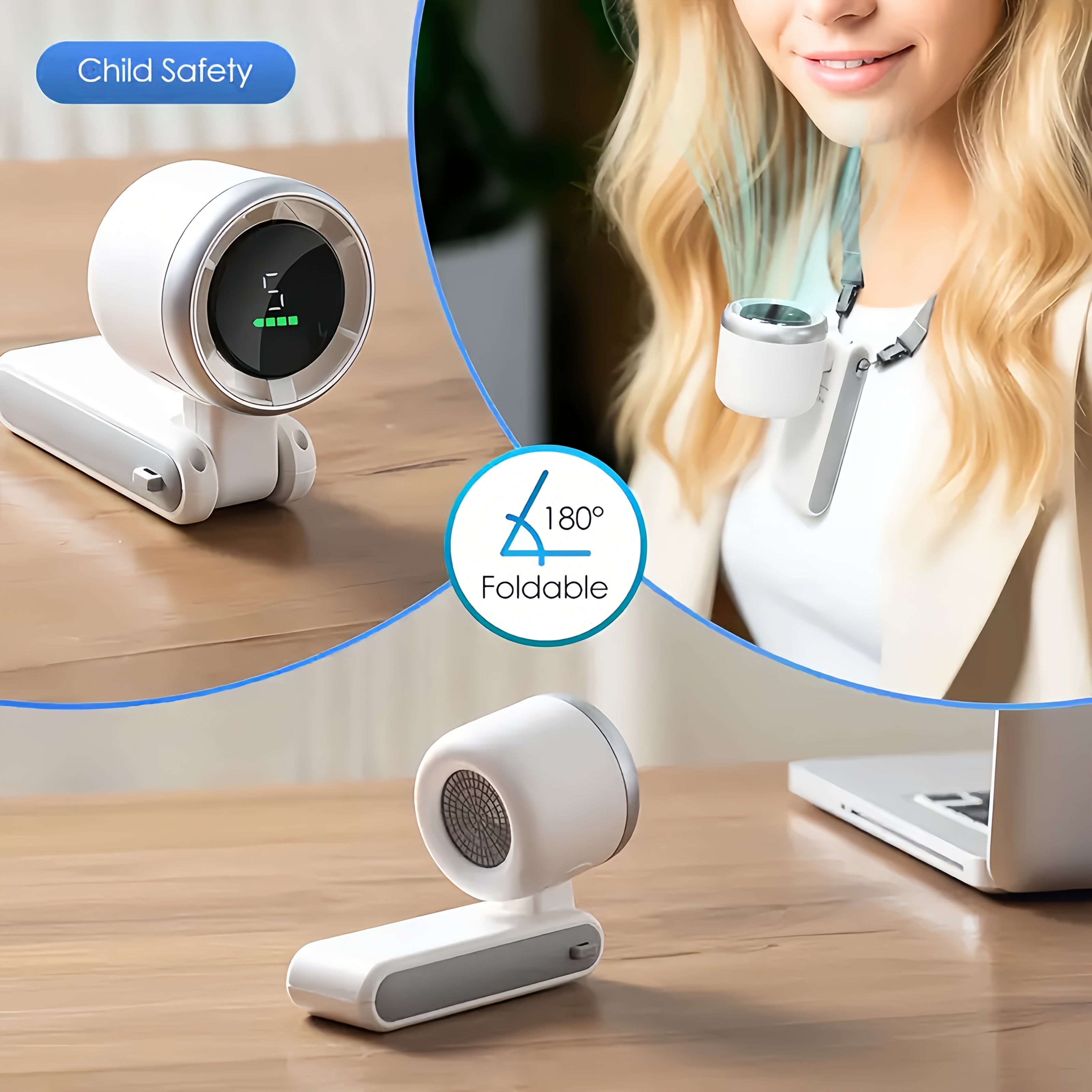 Compact Turbo Handheld Fan – 3-in-1 USB Rechargeable with 5 Speeds