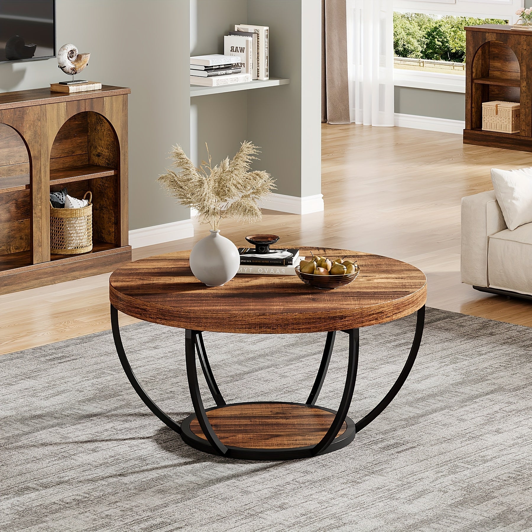 Round Coffee Table with Double Storage – Functional and Elegant