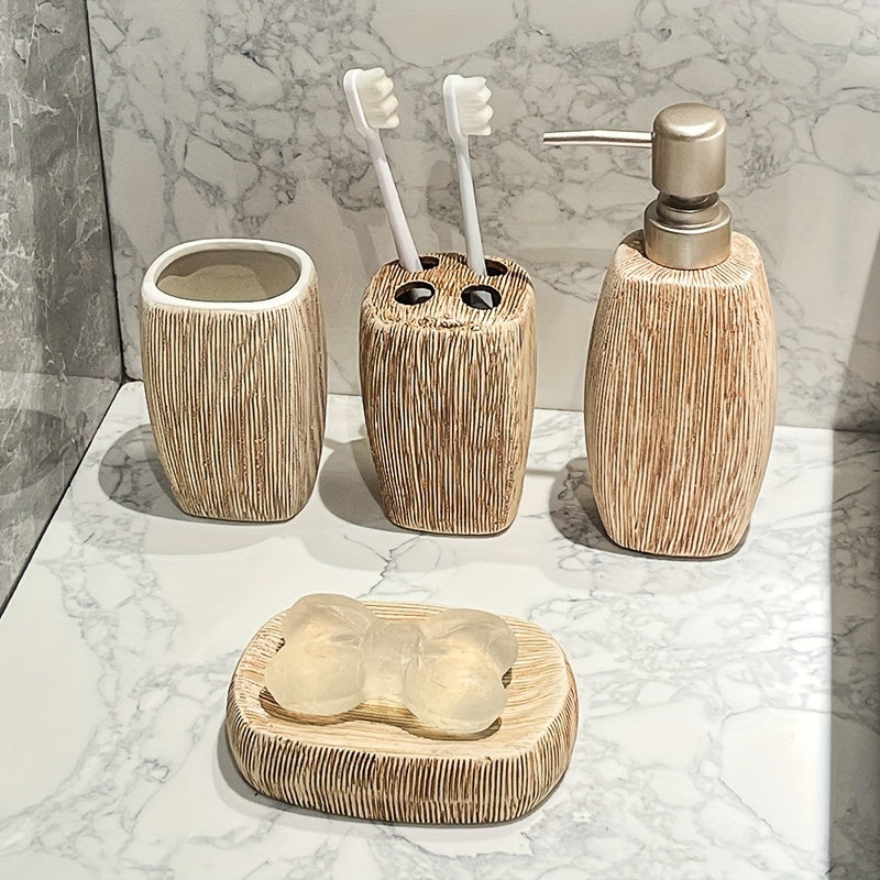 Wood Grain Style Ceramic Bathroom Set – Luxurious Accessories for a Natural Touch in Your Bathroom