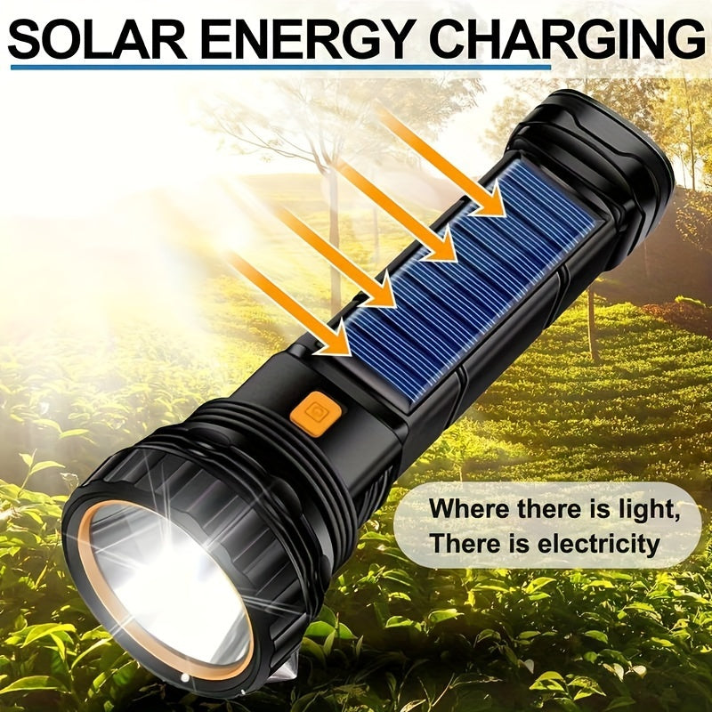 SolarBeam LED Torch - Rechargeable with Solar Panel & USB