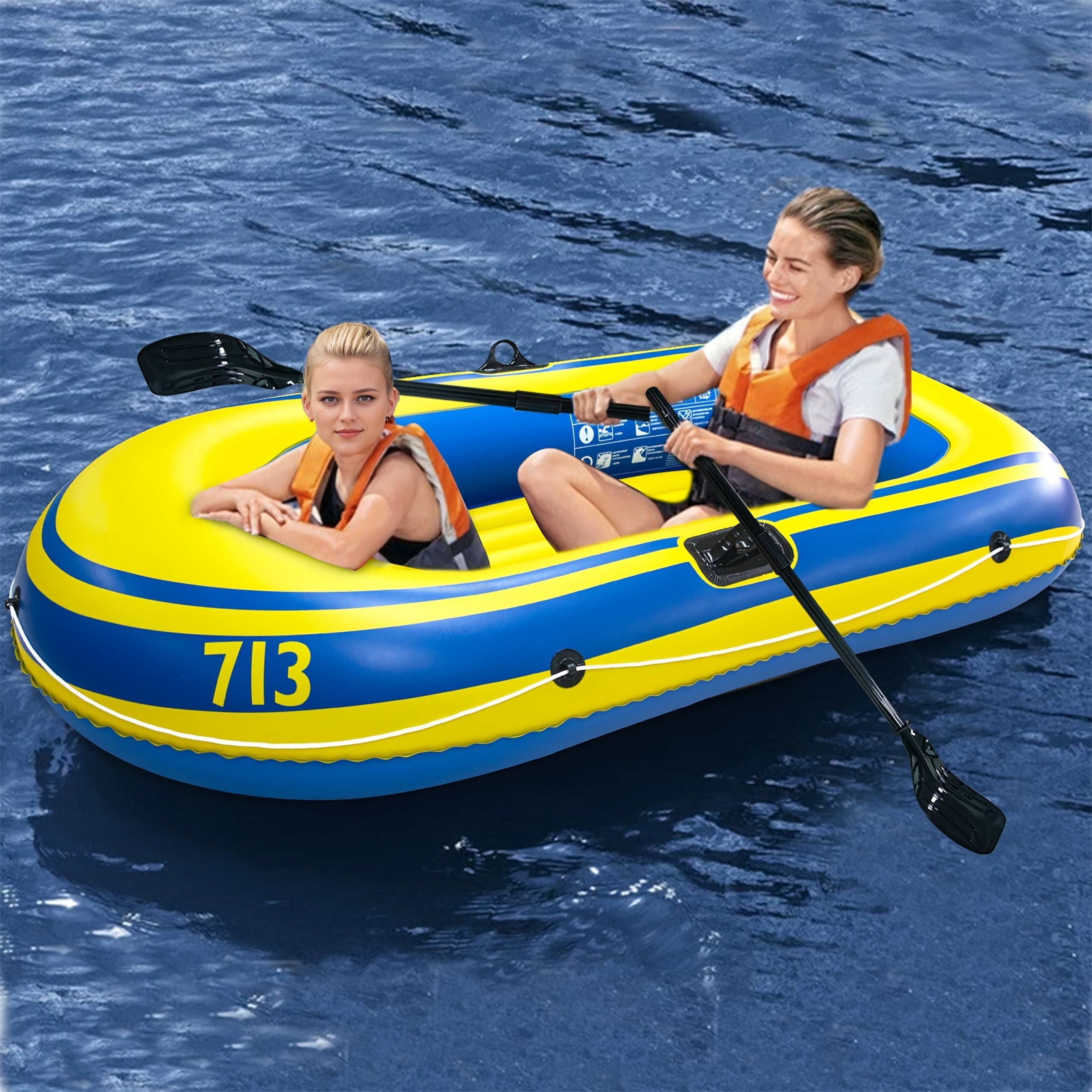 Inflatable Fishing Boat Set – Lightweight PVC Boat for 2 People with Paddles