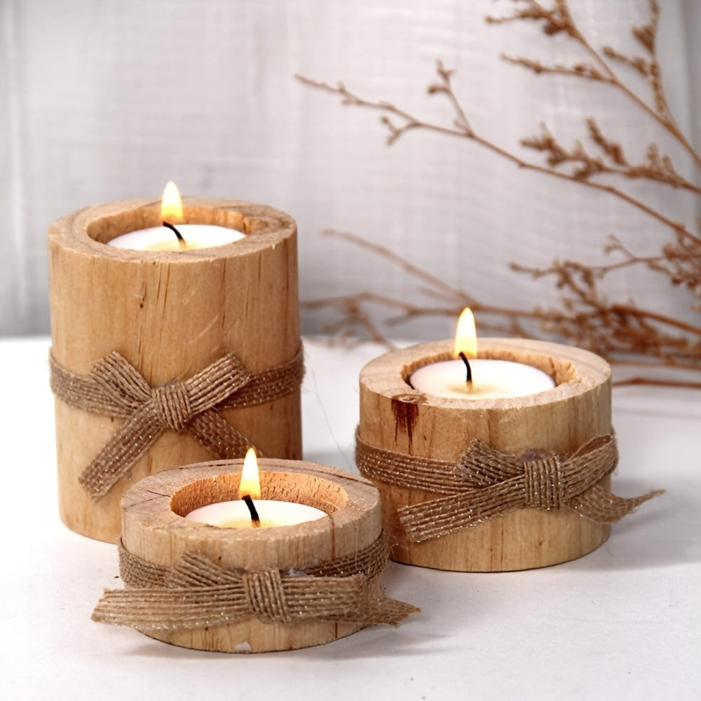 Wooden Tea Light Holder with Jute Twine – Rustic Decoration for Home and Garden