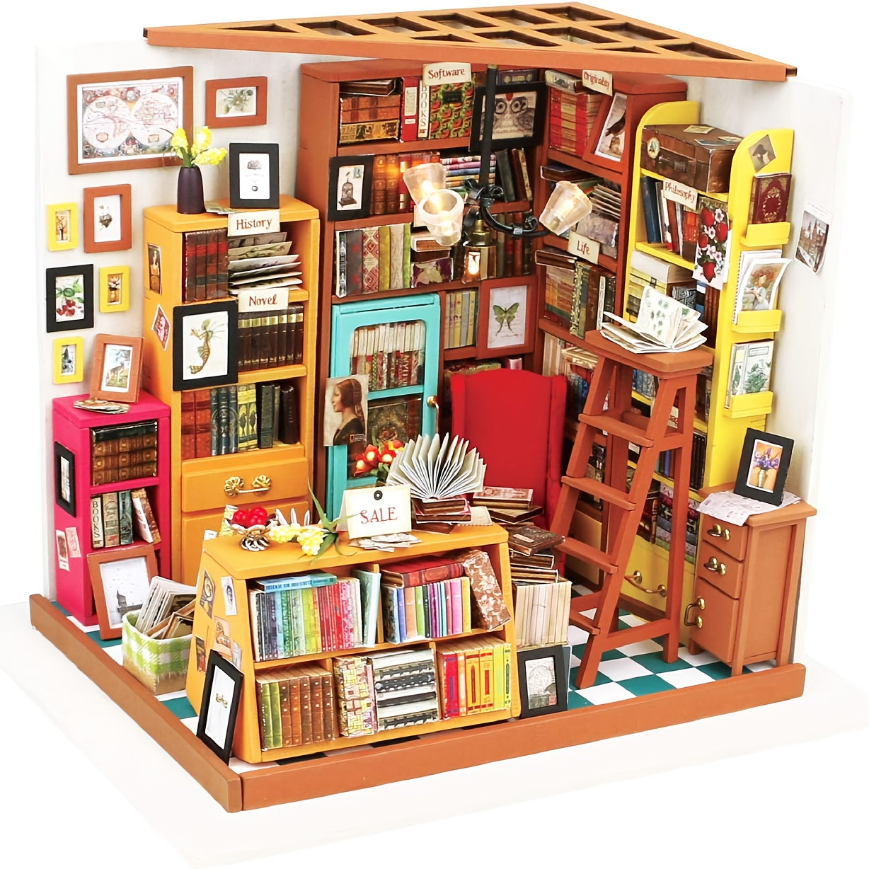 DIY Miniature House Kit – Sam's Study with Detailed Bookshelves and Furniture