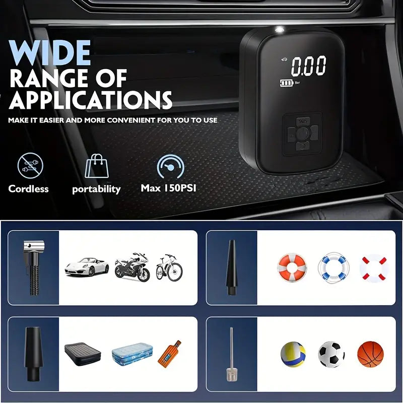 SmartPump Portable Air Compressor with LED Display - USB Rechargeable, For Tyres, Bicycle, Motorcycle and More