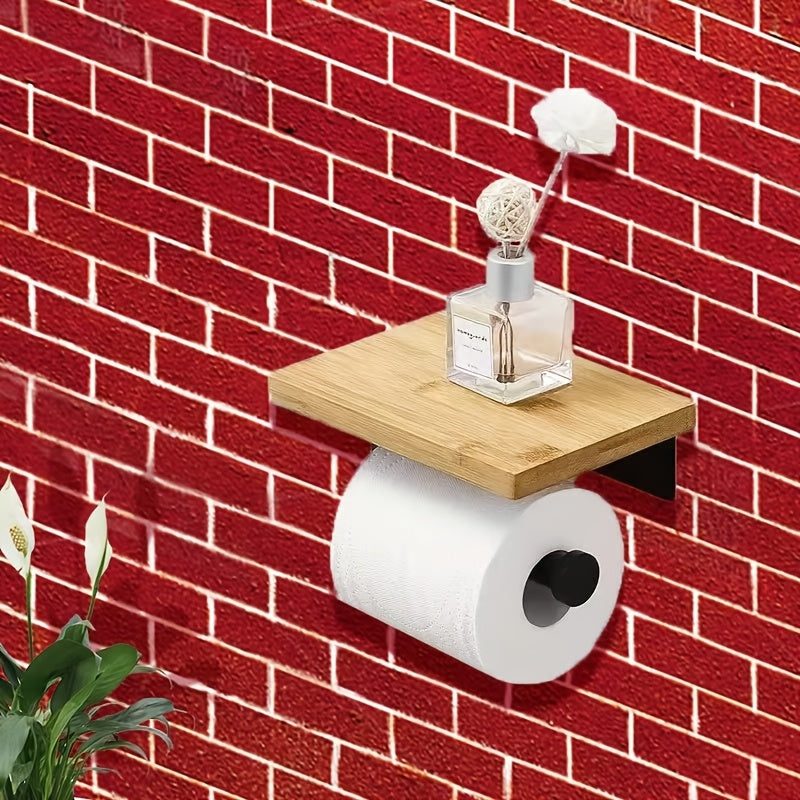 Wooden Toilet Paper Holder with Shelf – Ideal for Wall Mounting