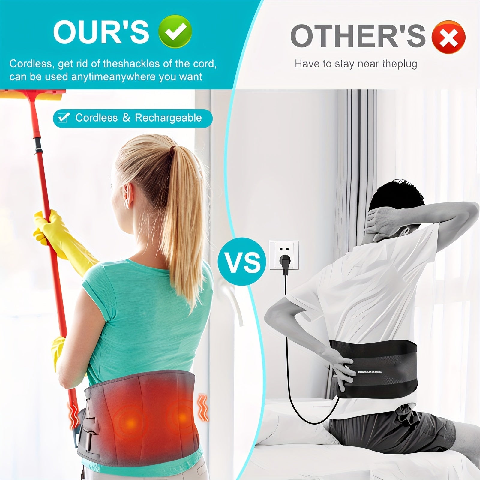 Wireless Heated Massage Belt for Back and Waist – 3 Adjustable Heat and Vibration Modes for Maximum Relaxation