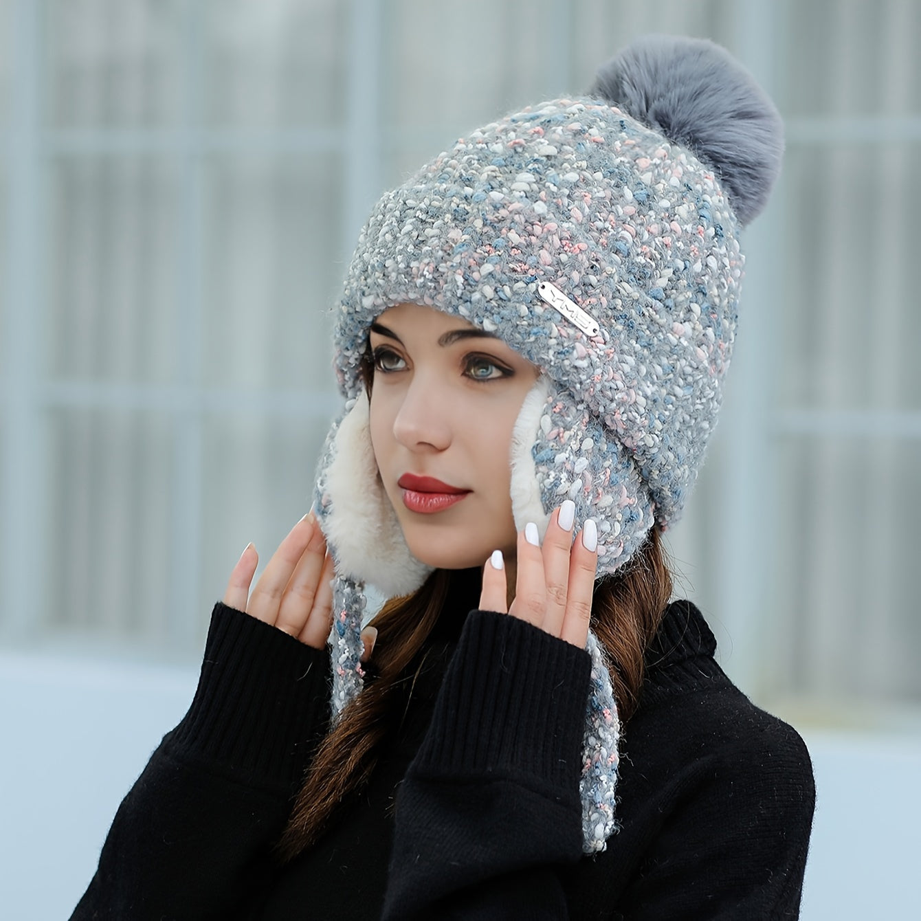 Olivia Warm Winter Hat – Knitted Hat with Fleece and Ear Flaps