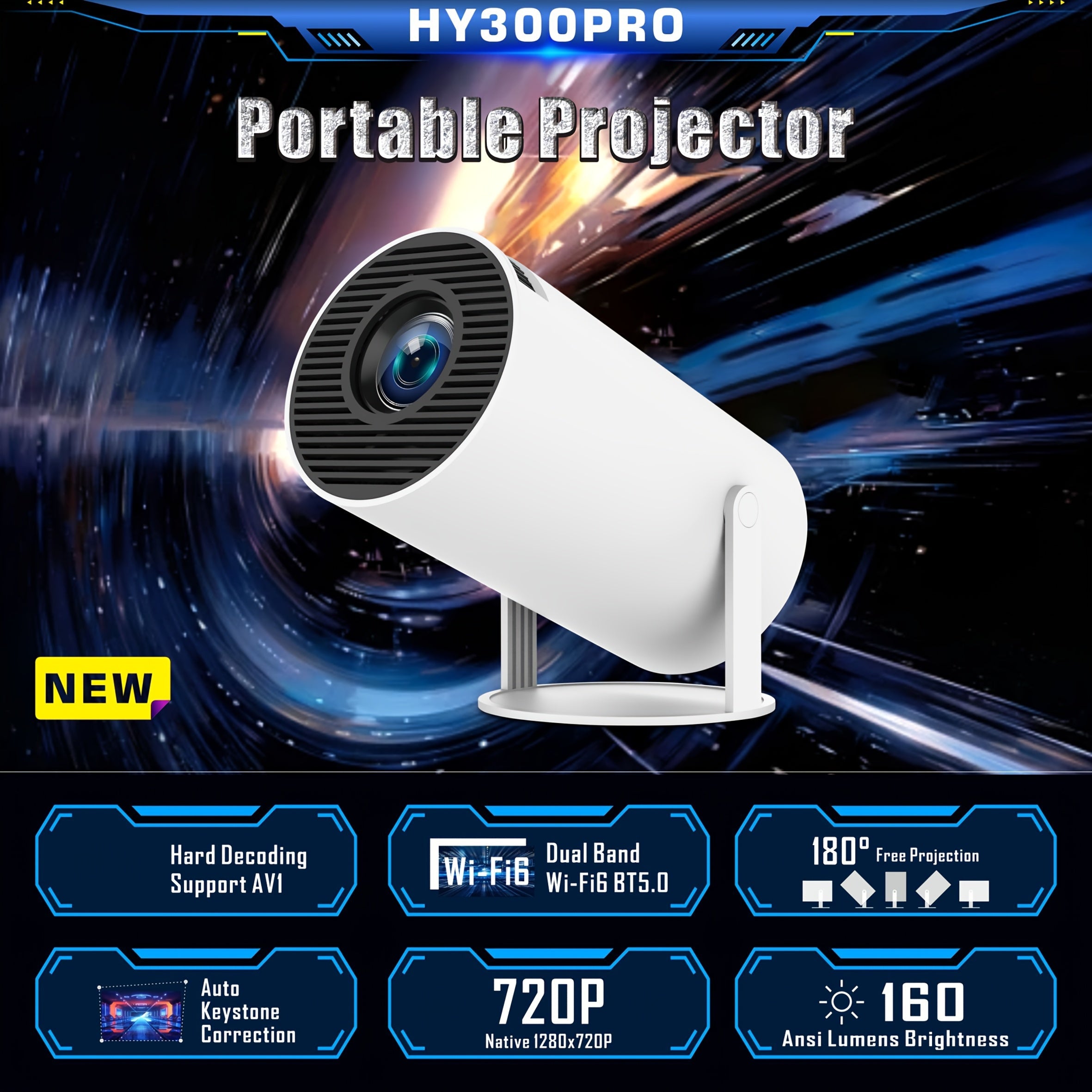 Smart Mini Projector - Portable 180° Rotatable Projector for Outdoor Movies and Streaming