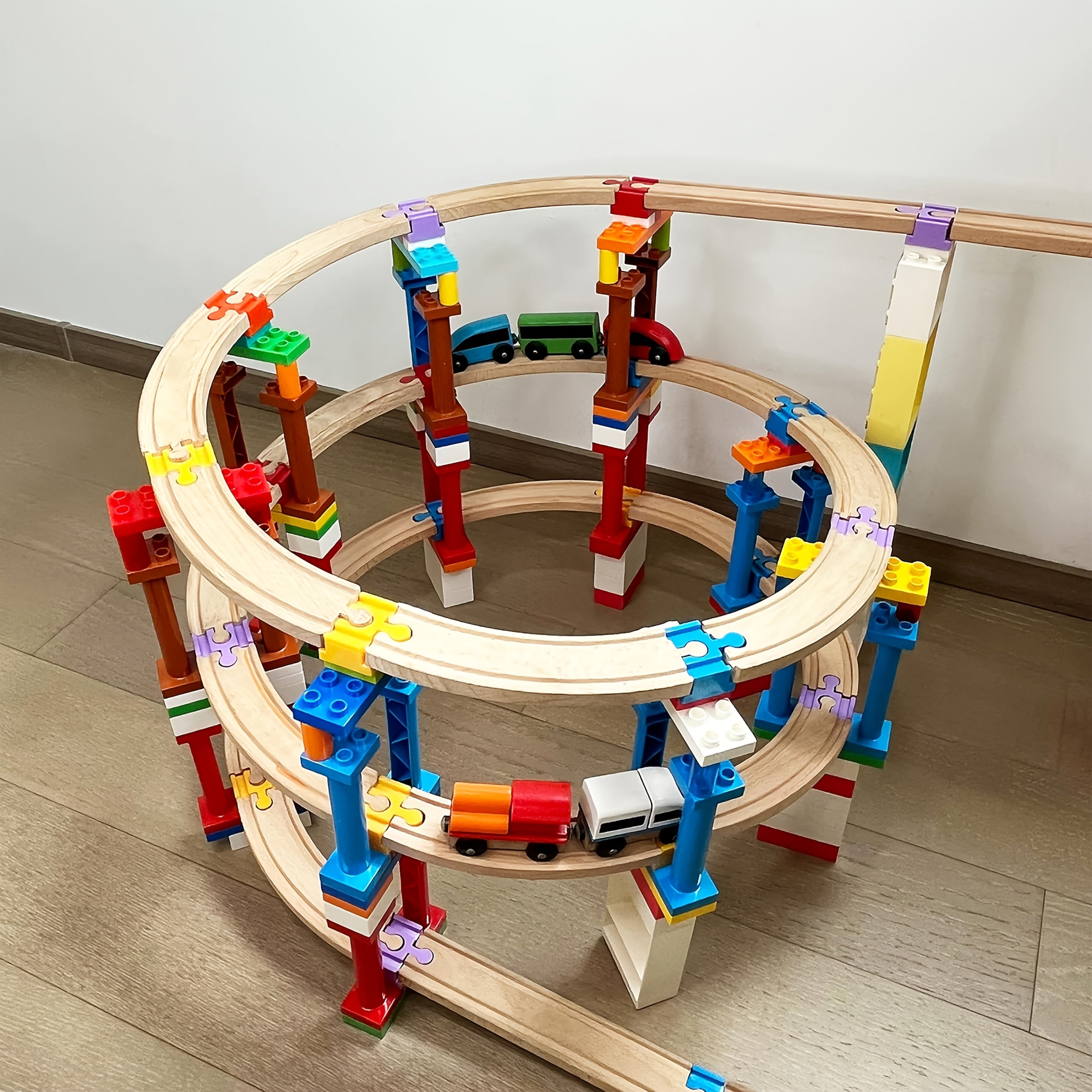 Set of 7-14 Colourful Wooden Track Adapters – Adjustable Connectors for Modelling