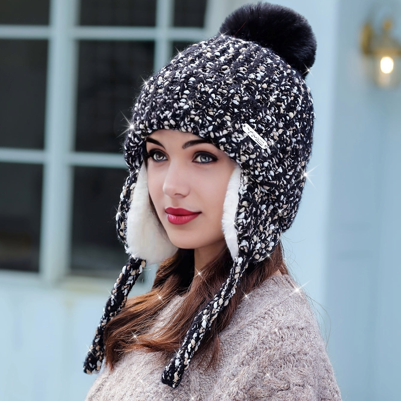 Olivia Warm Winter Hat – Knitted Hat with Fleece and Ear Flaps