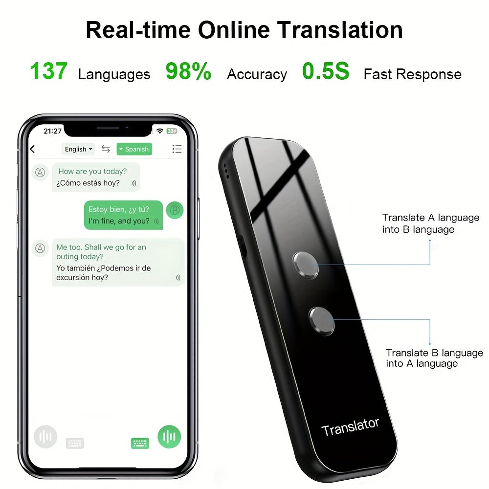 Portable Two-Way Language Translator – USB Rechargeable and Built-in Wi-Fi
