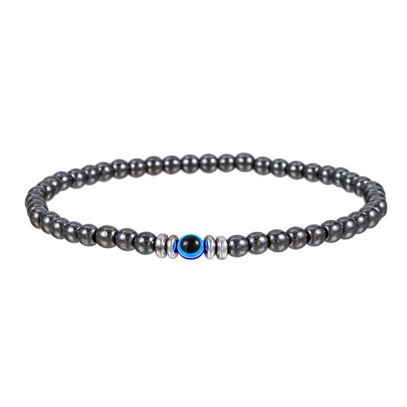 Men's Bracelet Made of 4 mm Natural Stone with Evil Eye Bead – Thor