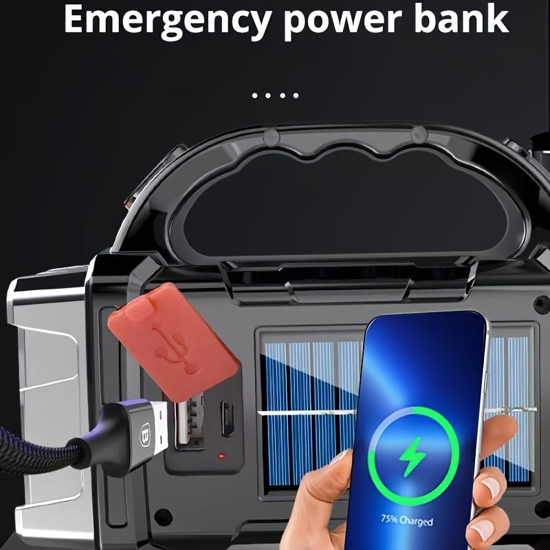 Super Bright LED Searchlight – Rechargeable Power Bank with USB and Solar Energy for Outdoor Adventures