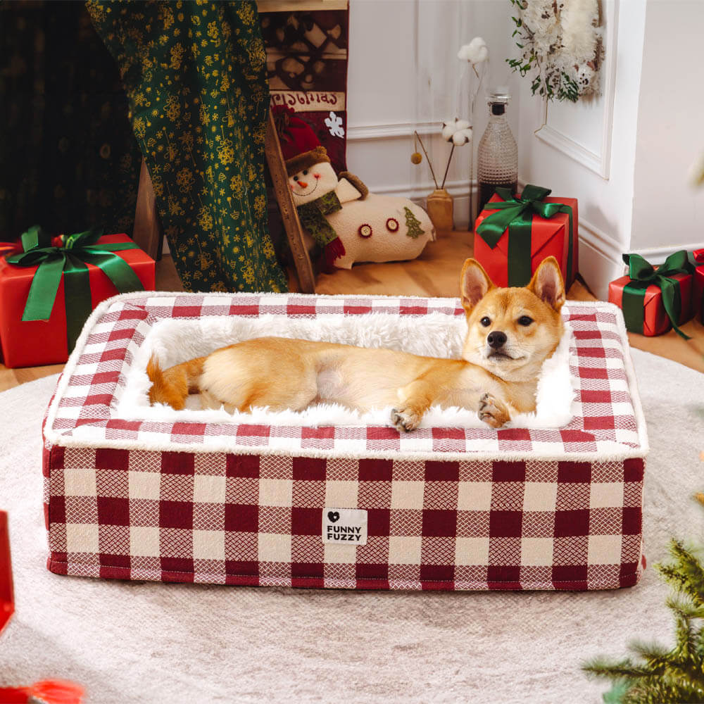 Super Soft Winter Checkered Dog Bed - Scottish Snuggle Bed for Cold Days