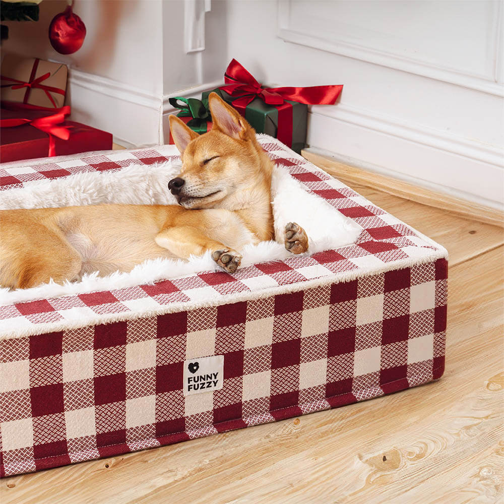 Super Soft Winter Checkered Dog Bed - Scottish Snuggle Bed for Cold Days