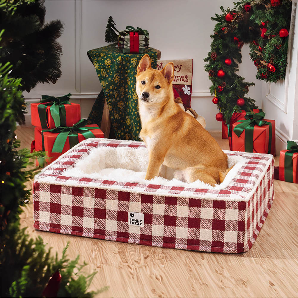 Super Soft Winter Checkered Dog Bed - Scottish Snuggle Bed for Cold Days