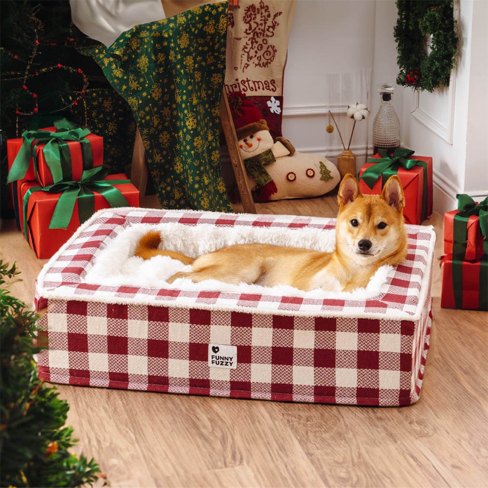 Super Soft Winter Checkered Dog Bed - Scottish Snuggle Bed for Cold Days