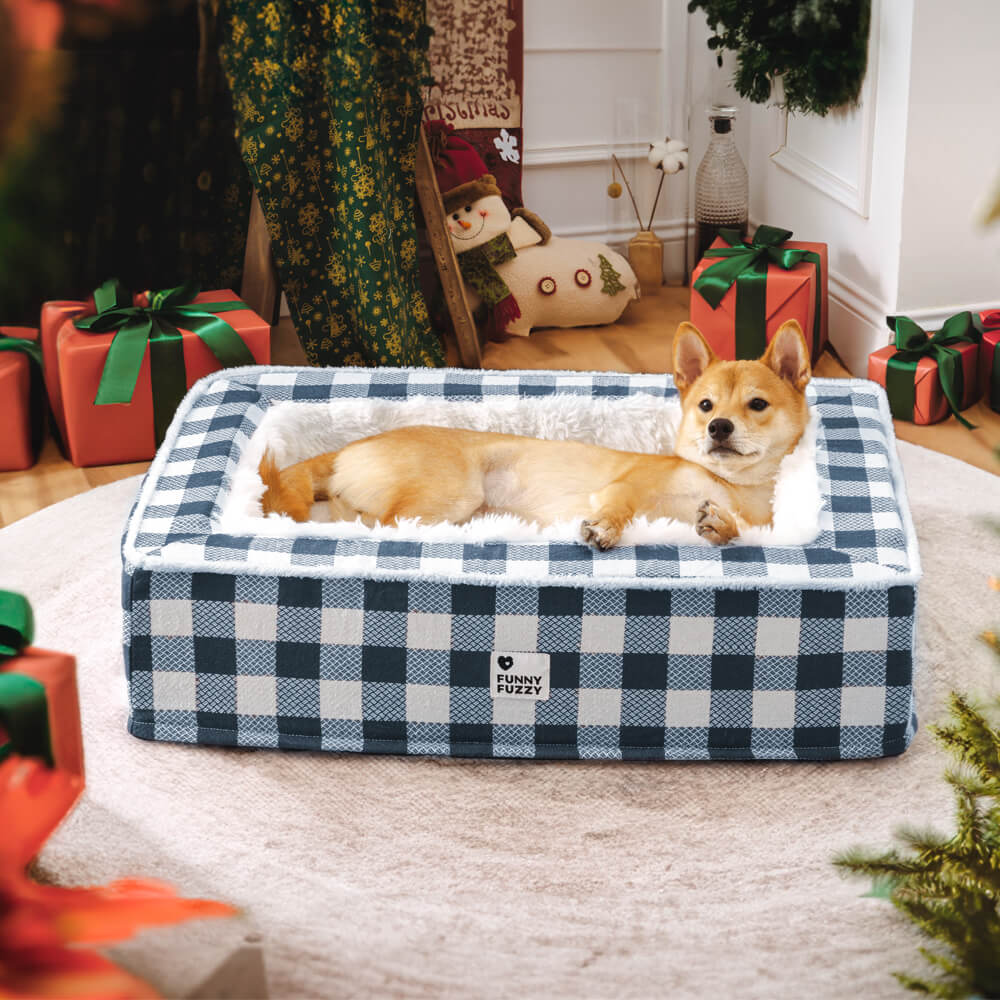 Super Soft Winter Checkered Dog Bed - Scottish Snuggle Bed for Cold Days