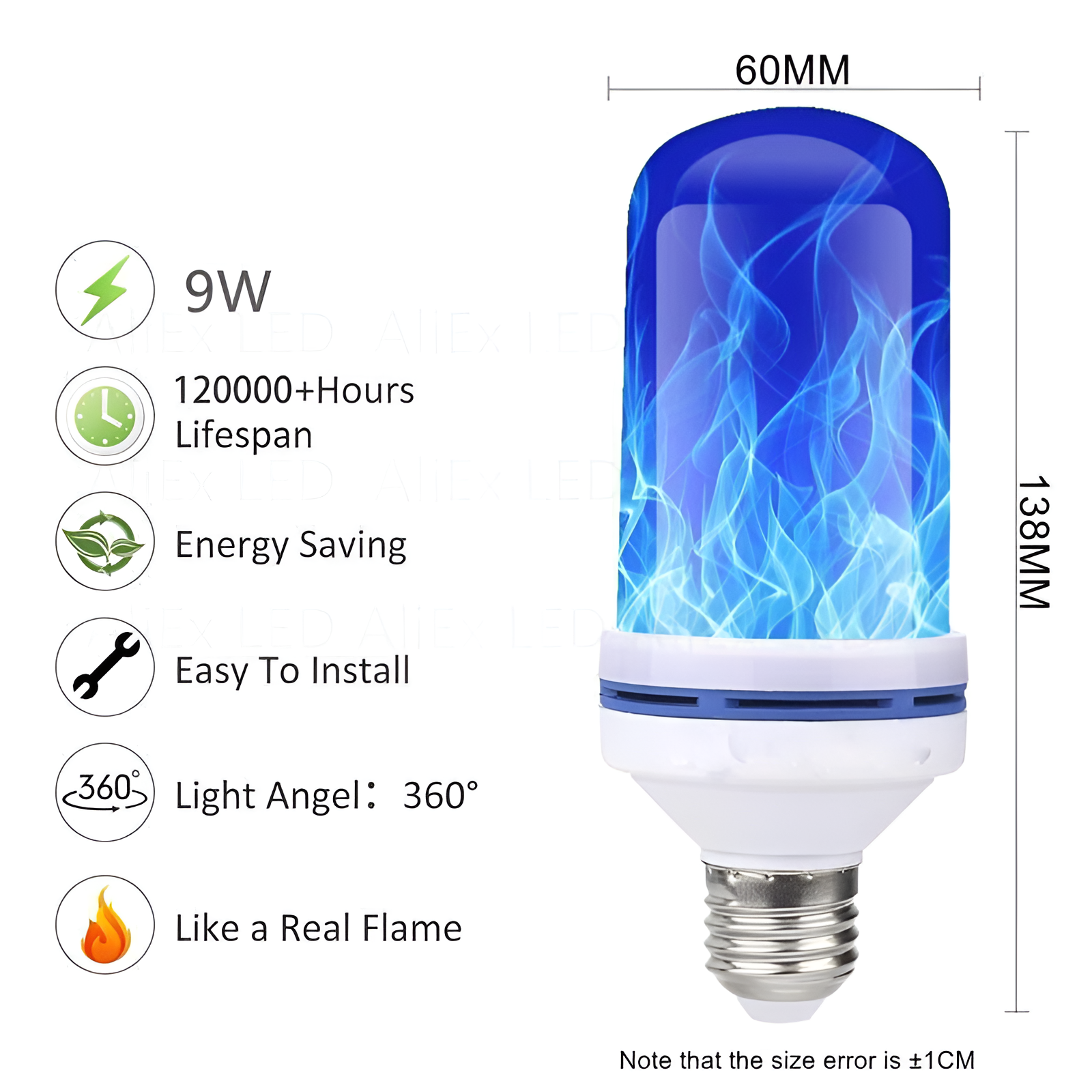 Flame Effect Lamp - 9W Simulated Flame Bulb