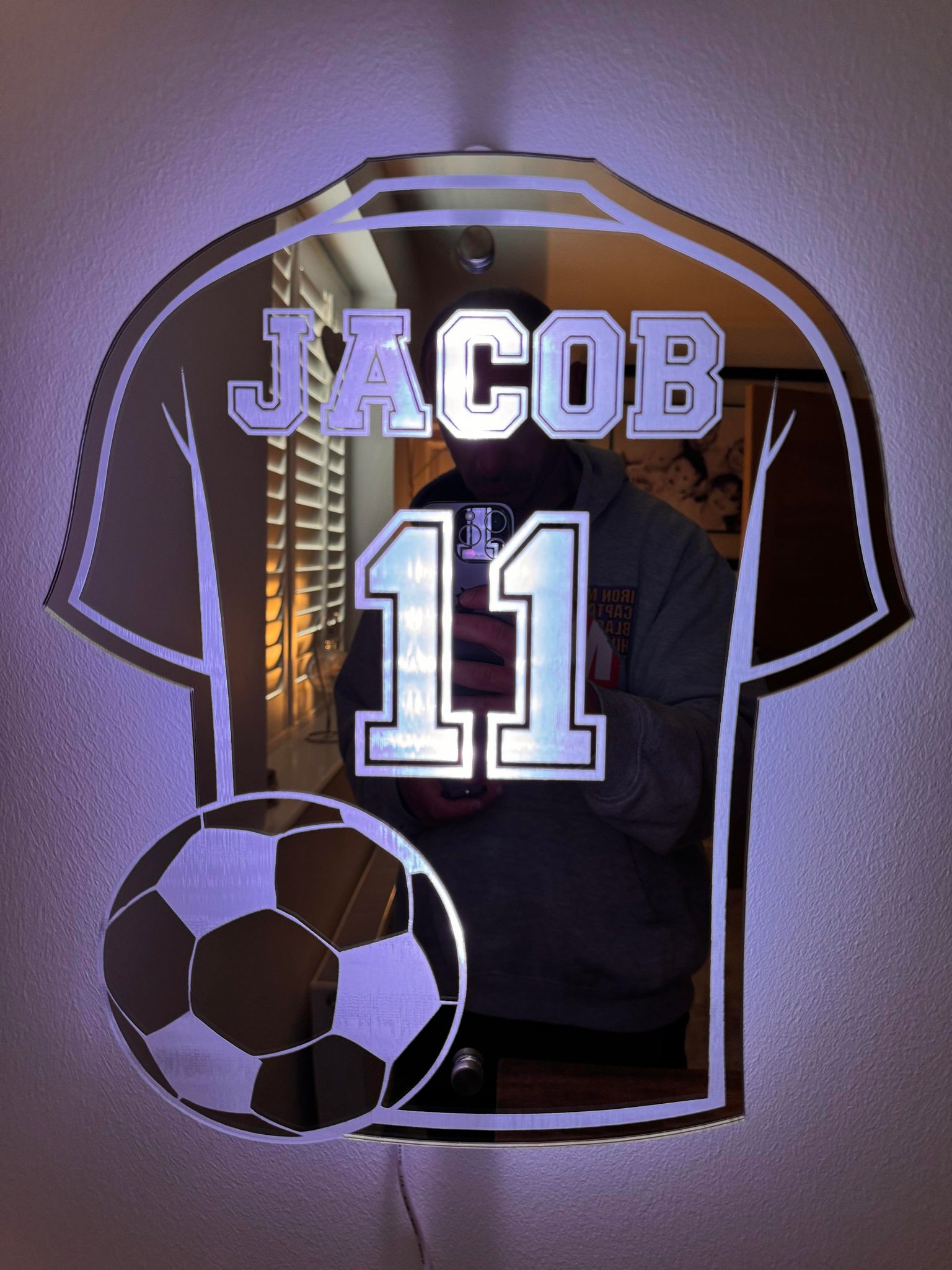 GoalLuxe Personalized Soccer Mirror | Customizable Jersey-Shaped Mirror for Soccer Fans