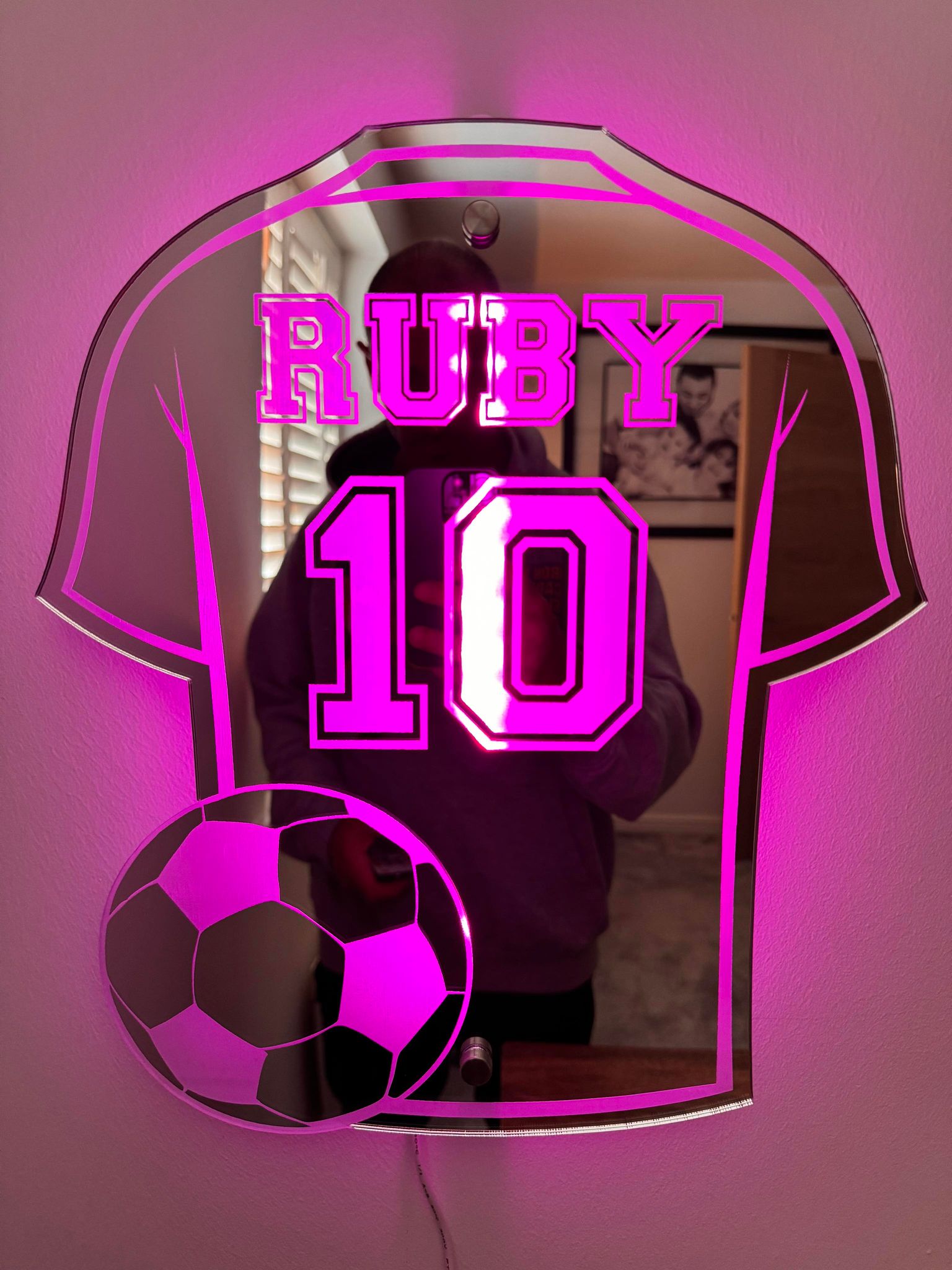 GoalLuxe Personalized Soccer Mirror | Customizable Jersey-Shaped Mirror for Soccer Fans