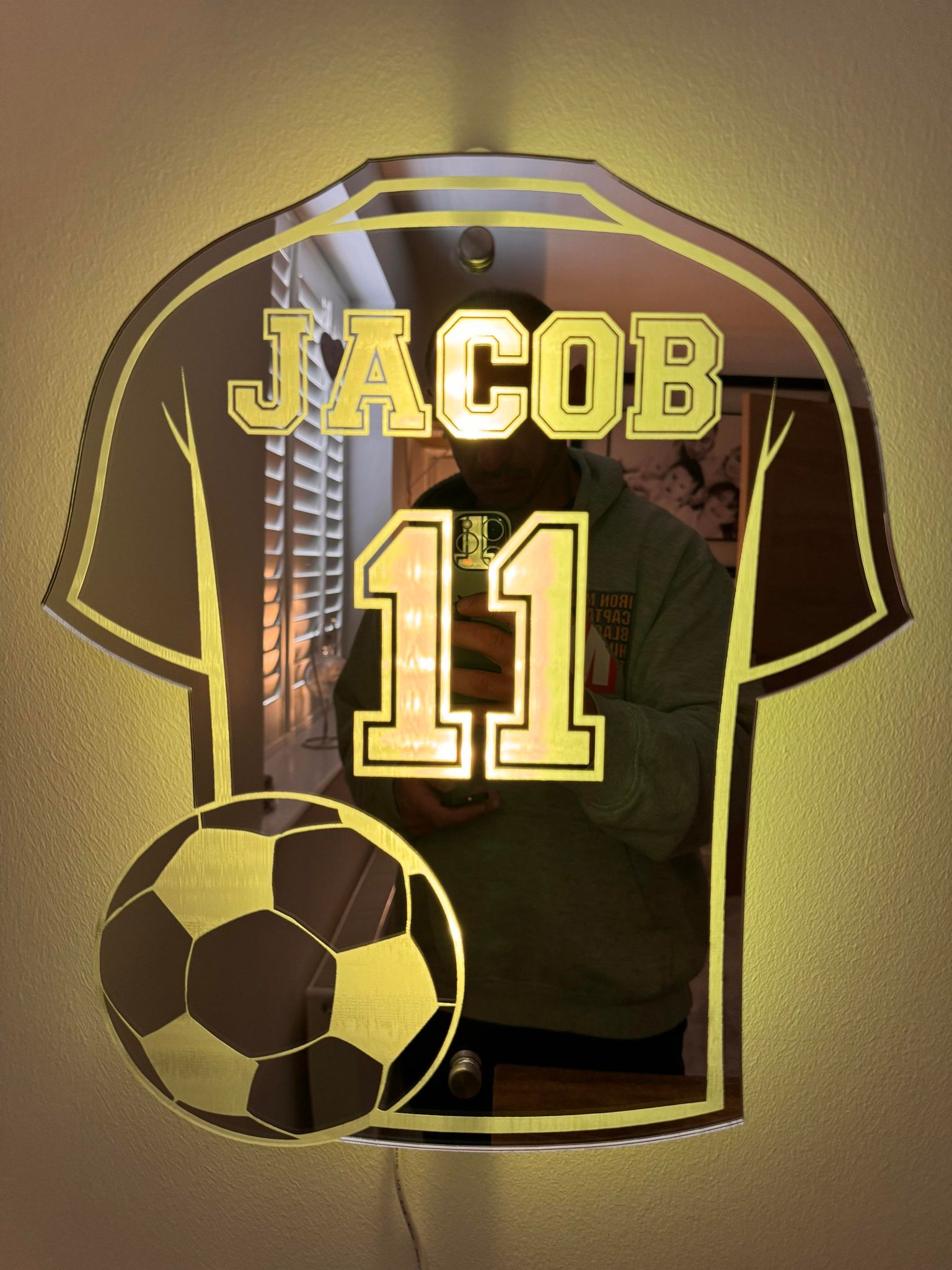 GoalLuxe Personalized Soccer Mirror | Customizable Jersey-Shaped Mirror for Soccer Fans