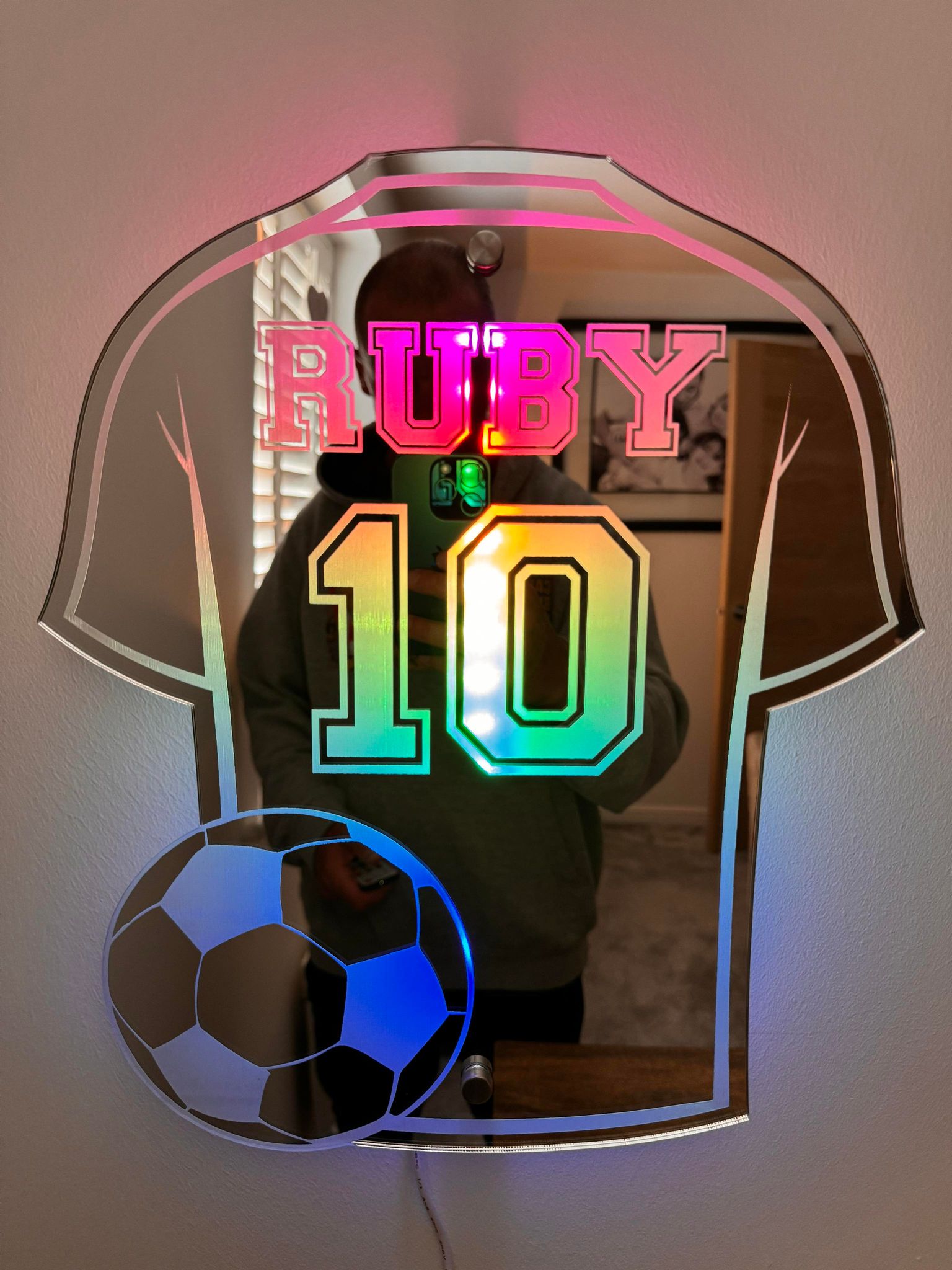 GoalLuxe Personalized Soccer Mirror | Customizable Jersey-Shaped Mirror for Soccer Fans