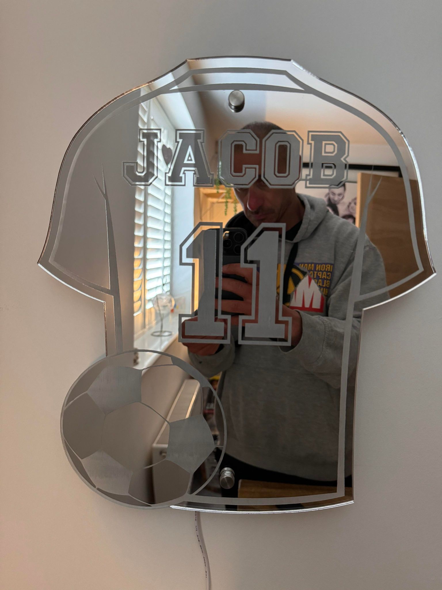GoalLuxe Personalized Soccer Mirror | Customizable Jersey-Shaped Mirror for Soccer Fans