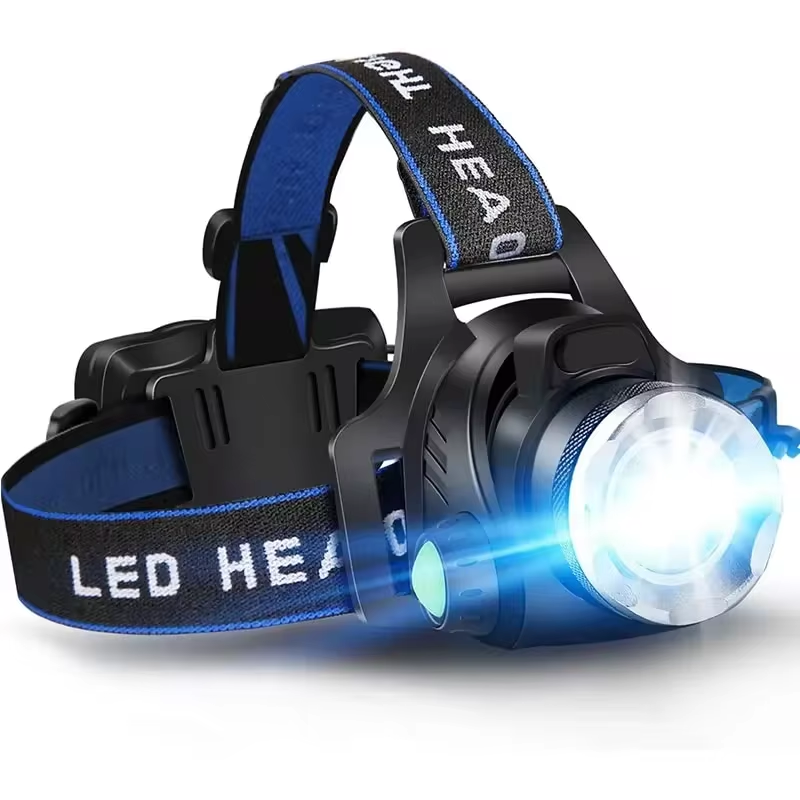 Powerful Waterproof LED Headlamp with Zoom & Rechargeable Battery for Outdoor Activities