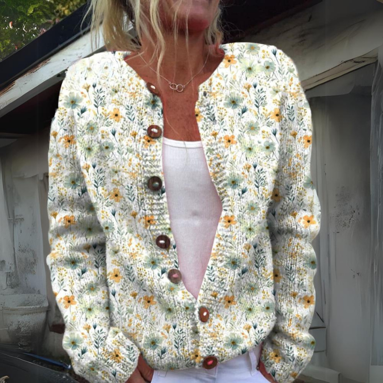Knitted Cardigan for Women | Button Details & Floral Print