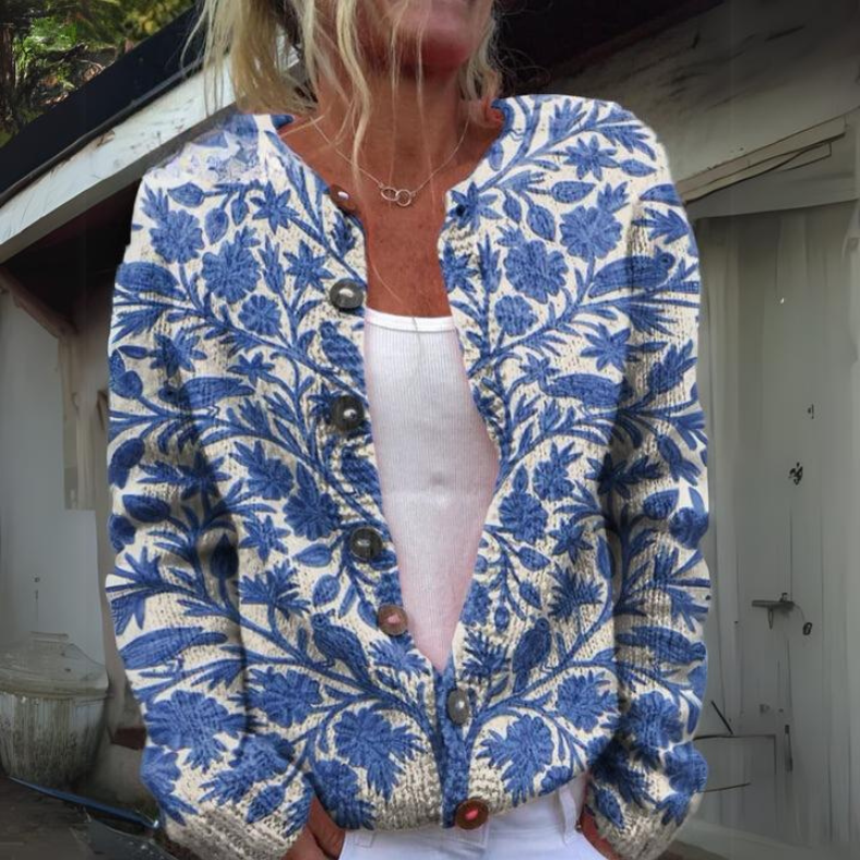 Knitted Cardigan for Women | Button Details & Floral Print