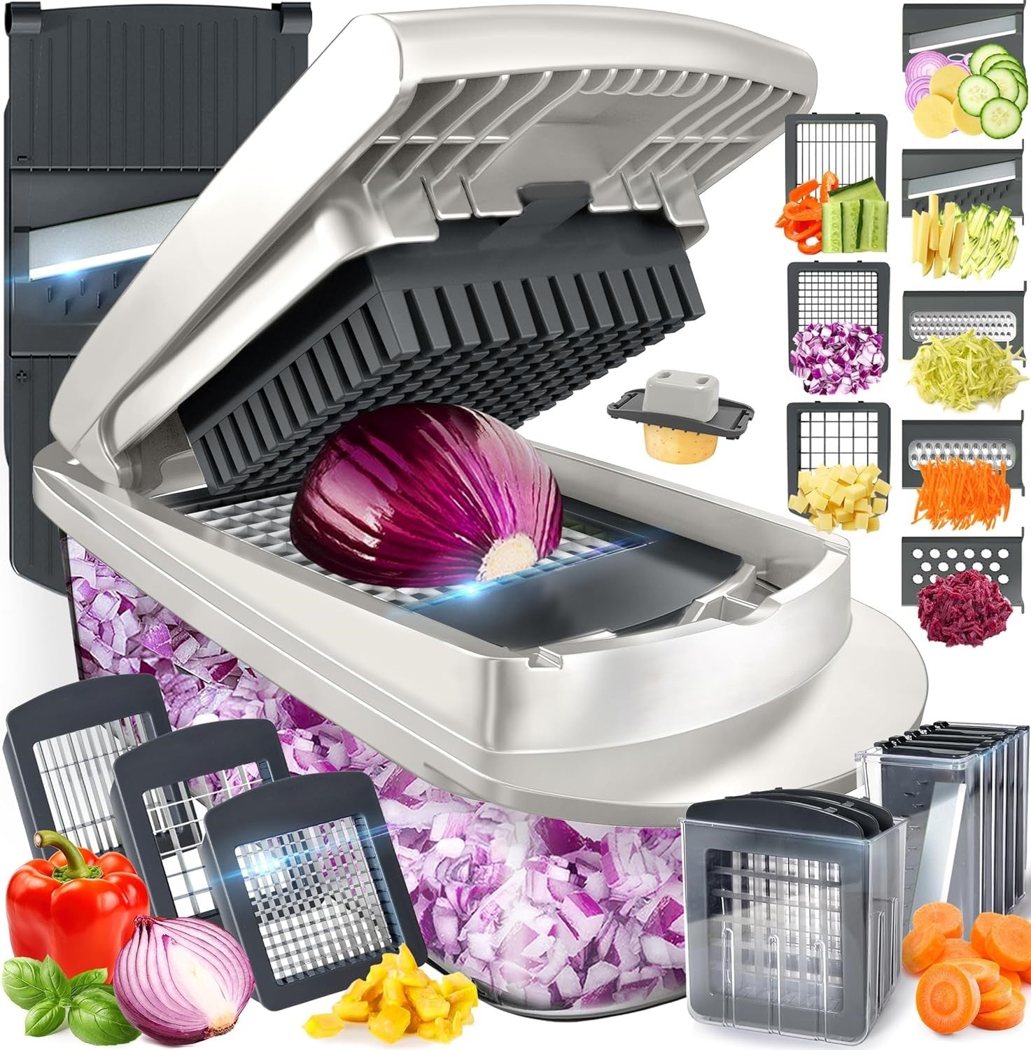 10-in-1 Vegetable Slicer with 8 Blades – Quick Cutting, Chopping, and Grating!