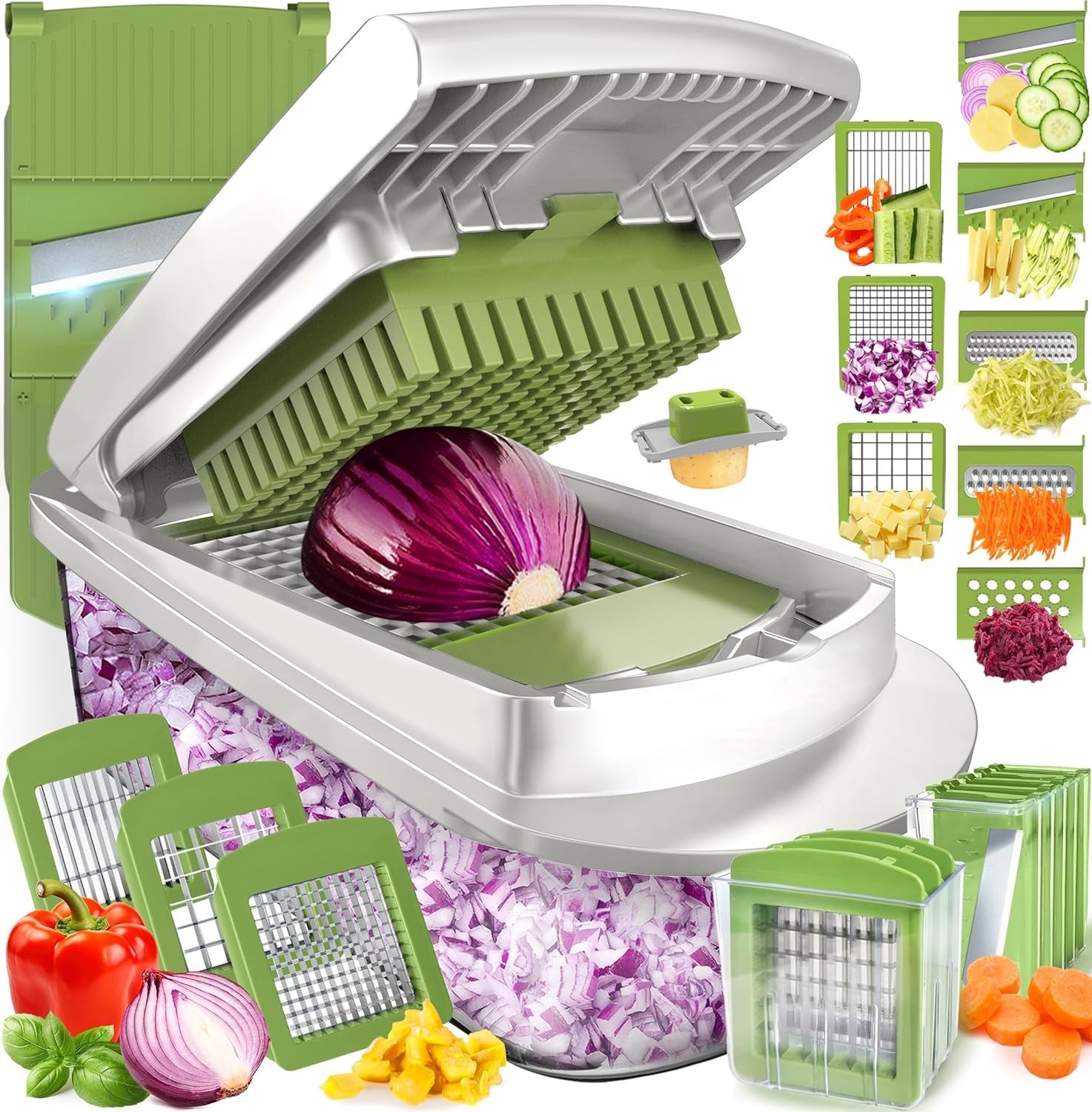 10-in-1 Vegetable Slicer with 8 Blades – Quick Cutting, Chopping, and Grating!
