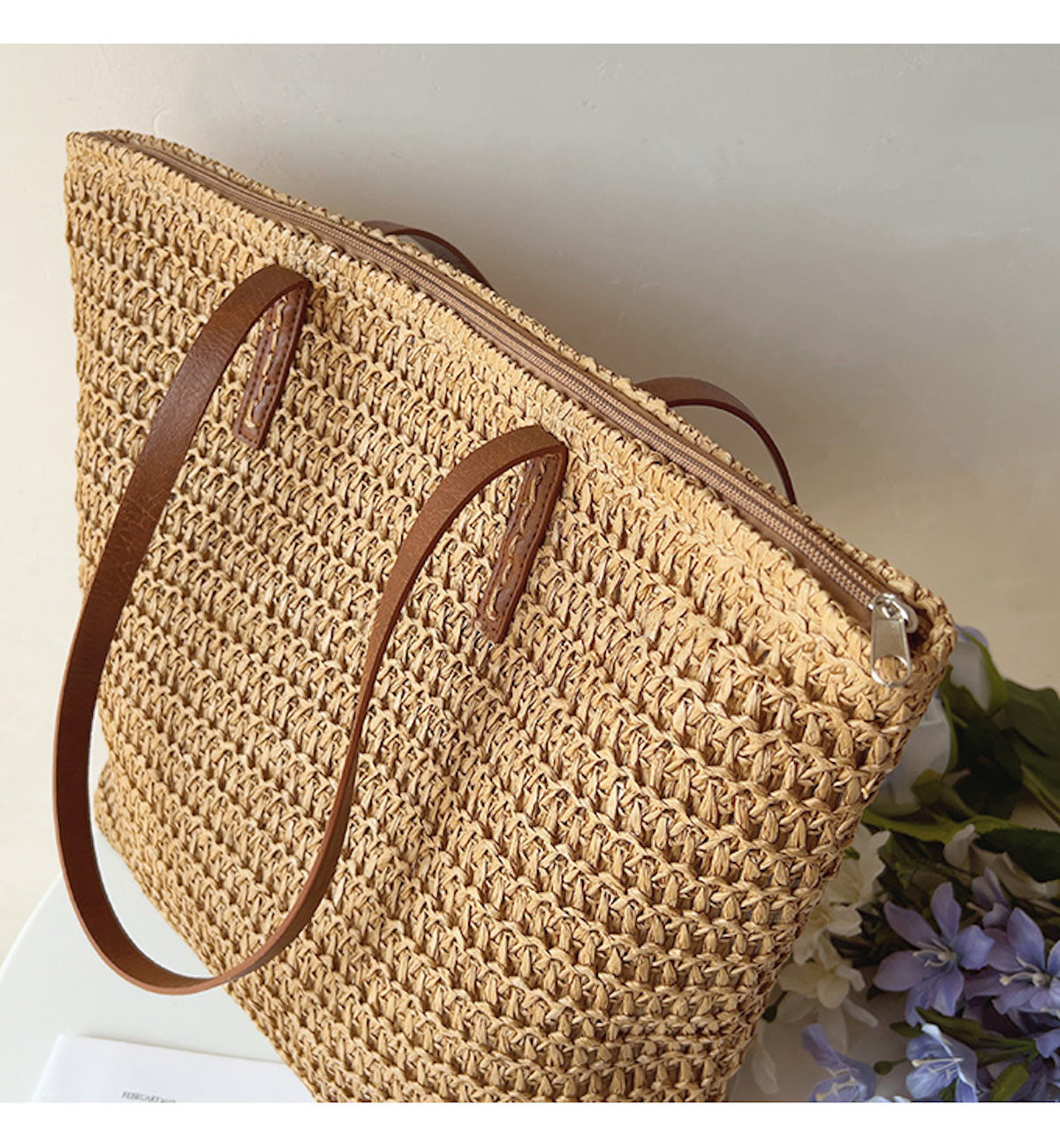 Woven Basket Bag with Leather Handles – SummerBreeze Tote
