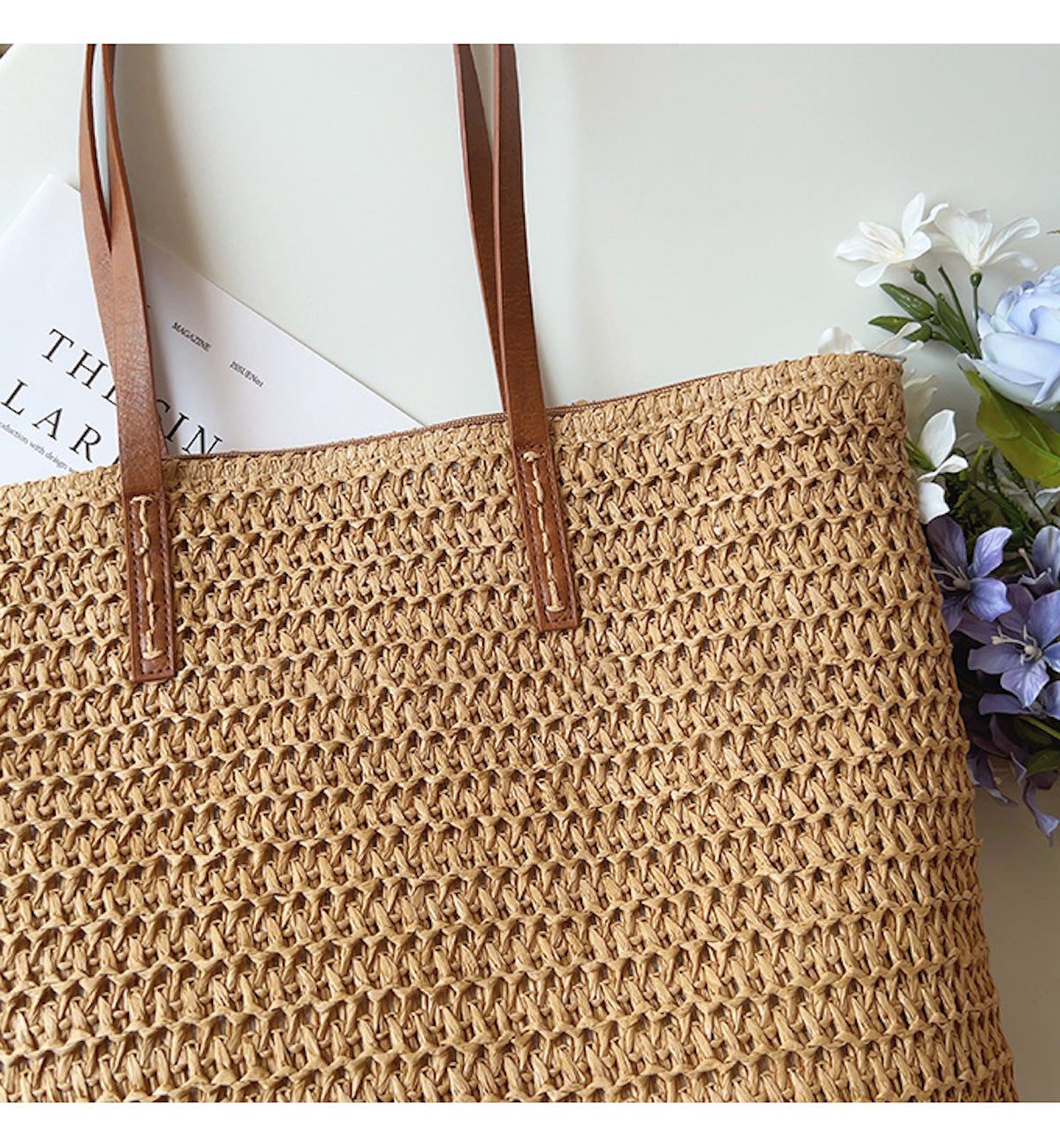 Woven Basket Bag with Leather Handles – SummerBreeze Tote